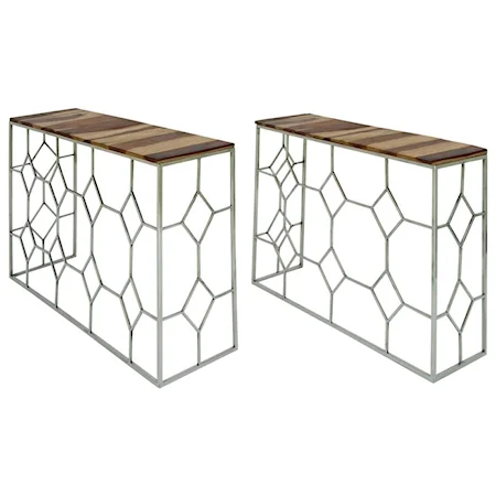 Stainless Steel/Wood Consoles, Set of 2